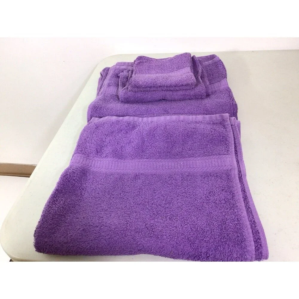 Vintage Purple Bath Towels Set of 5